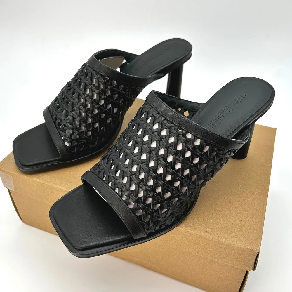 Block Heel Sandals Steve Madden Fresca Womens Size 11 Black Woven Leather NEW